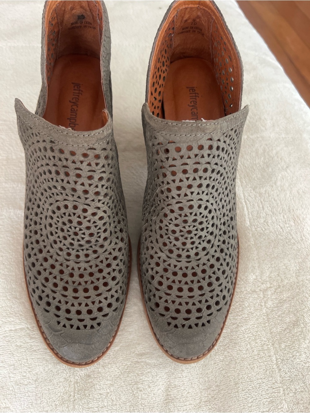 Jeffrey Campbell Taupe Perforated Suede Ankle Boots WORN ONCE